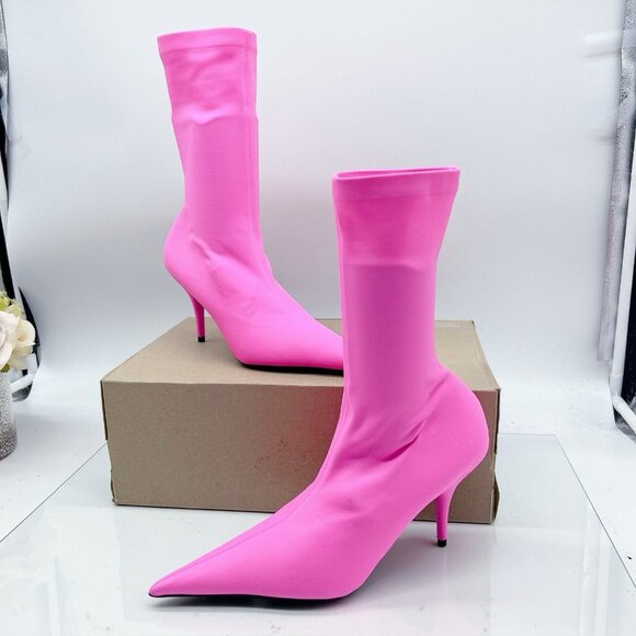 Balenciaga Knife Barbie Pink Pointed Toe Sock Boots Booties EU 37.5 US 7.5 $1290 - Picture 4 of 12